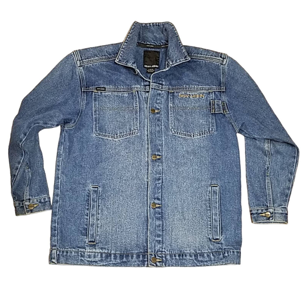 Sean John VTG Women's Denim Jean Jacket SZ L Button front Med Wash
